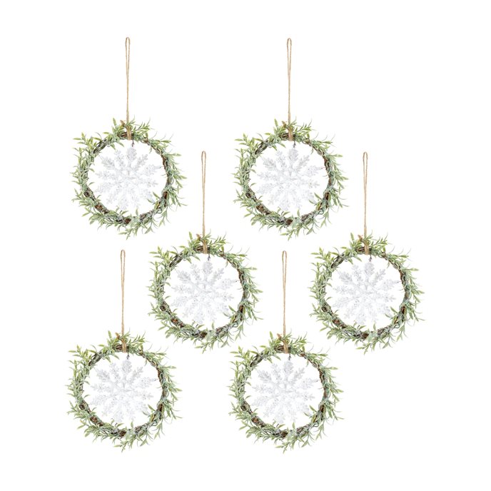 Frosted Winter Mini Leaf Wreath with Snowflake Ornament (Set of 6) Thumbnail