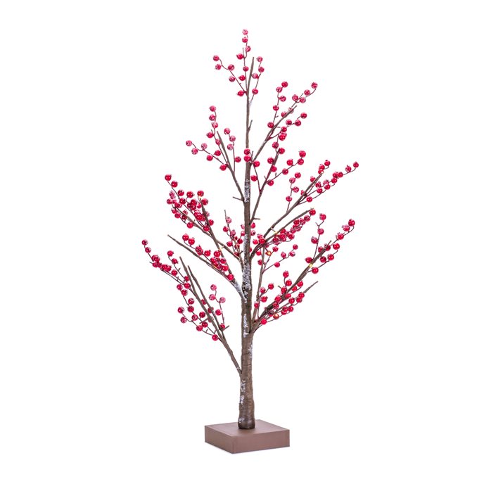 LED Lighted Frosted Berry Twig Tree with Base 38"H Thumbnail