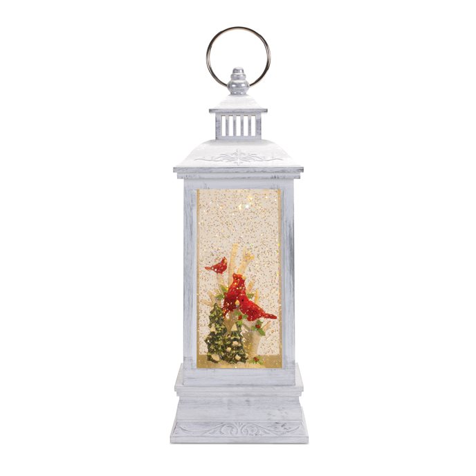 LED Snow Globe Lantern with Cardinal Bird Scene 12.74"H Thumbnail