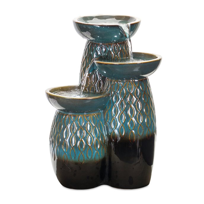 Ceramic Tiered Bowl Fountain with Blue and Black Finish 23"H Thumbnail