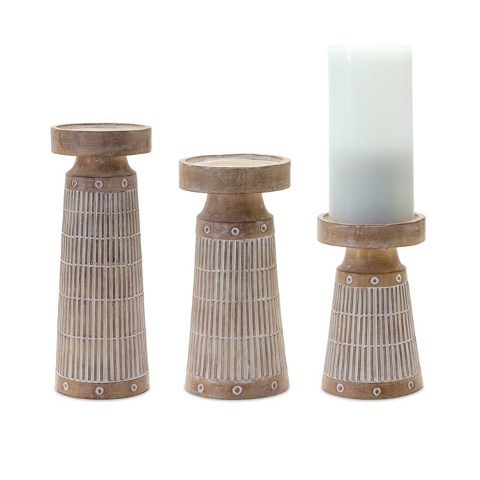 Etched Wood Design Candle Holder (Set of 3) Thumbnail