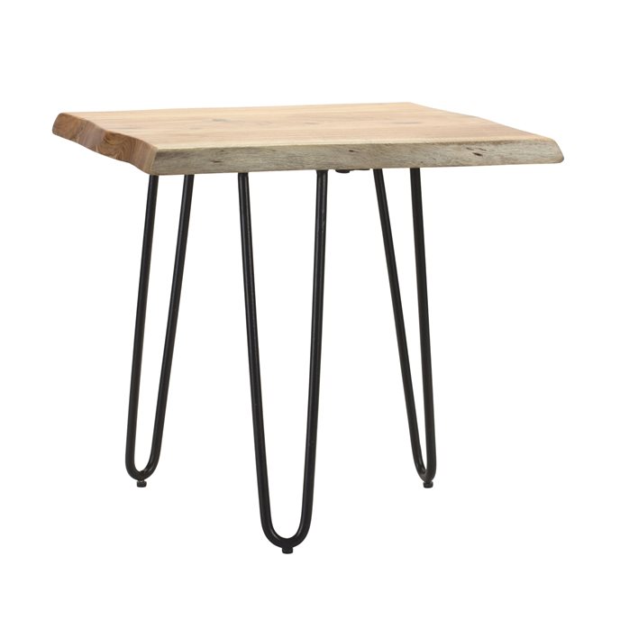 Natural Wood Slab Stool Table with Iron Legs 17.75"H Thumbnail