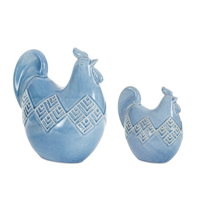 Ceramic Chicken Shelf Sitter with Geometric Design (Set of 2) Thumbnail