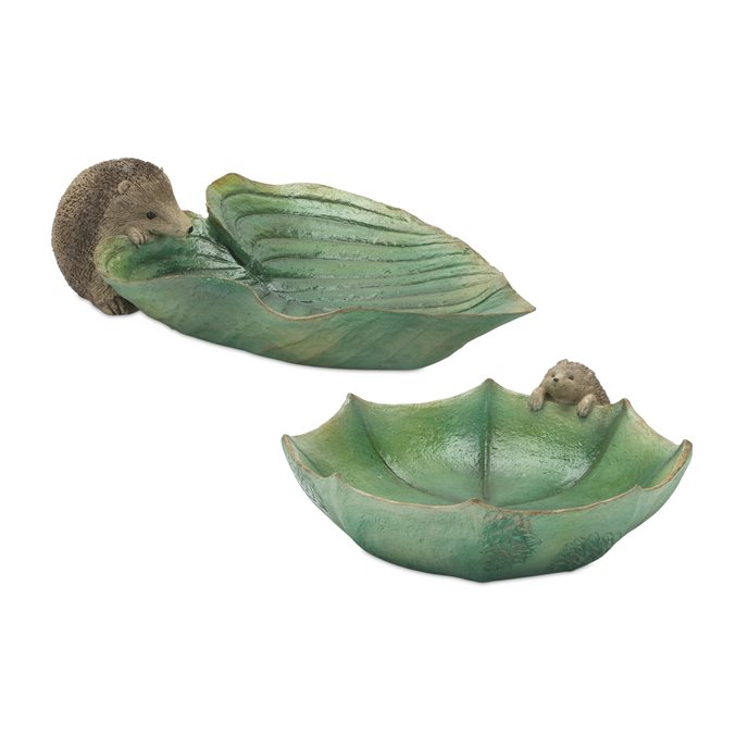 Garden Leaf Bird Bath with Hedgehog Accent (Set of 2) Thumbnail