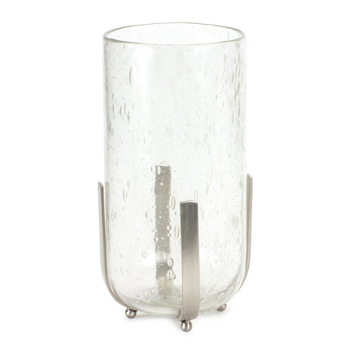 Bubbled Glass Vase Candle Hurricane with Metal Stand Thumbnail