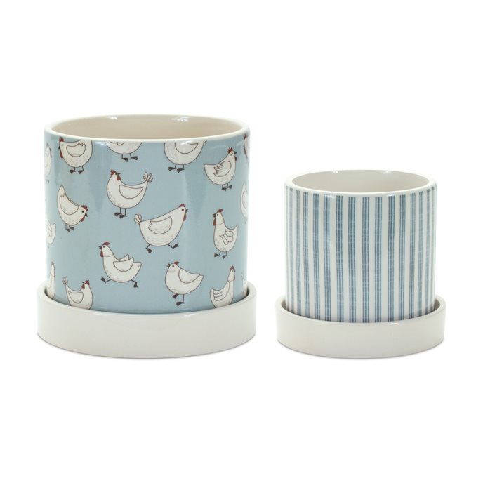 Chicken Pattern Planter with Plate (Set of 2) Thumbnail