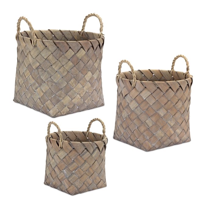 Natural Woven Wicker Basket with Handles (Set of 3) Thumbnail