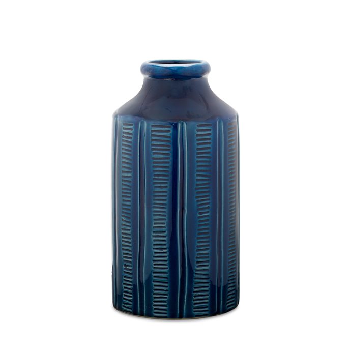 Blue Etched Terra Cotta Vase 10"H Thumbnail