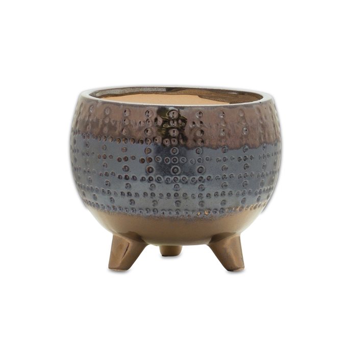 Dotted Ceramic Planter with Pewter Accent 5.25"H Thumbnail