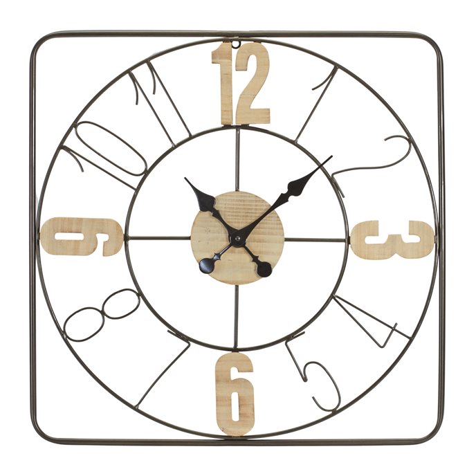 Modern Metal Frame Wall Clock with Natural Wood Accents 23.5"D Thumbnail