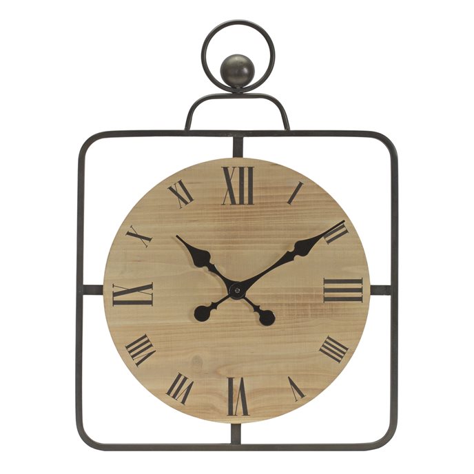 Wooden Wall Clock in Iron Frame 16"D Thumbnail