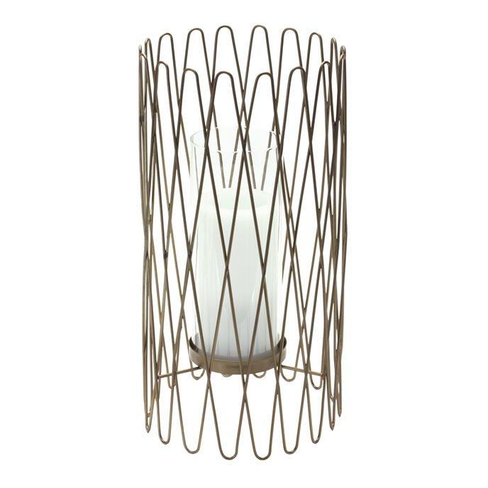 Geometric Iron Candle Holder with Glass Hurricane Thumbnail