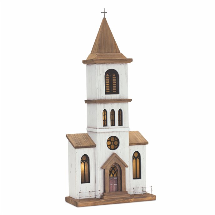 Lighted Natural Wooden Church Display with Rustic Metal Accents 25.25"H Thumbnail