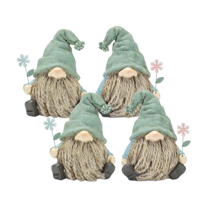 Stone Garden Gnome Figurine with Flower Stem Accent (Set of 4) Thumbnail