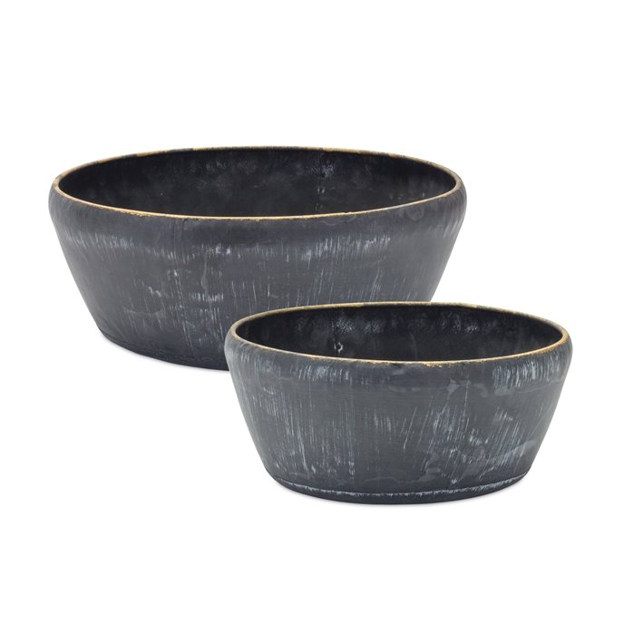 Round Distressed Metal Planter with Gold Accent (Set of 2) Thumbnail