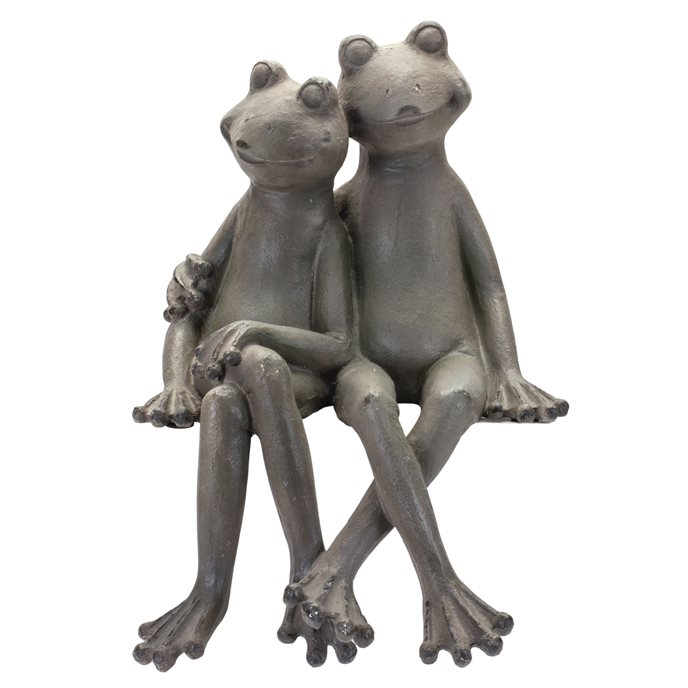 Distressed Stone Sitting Frog Couple Garden Statue 19.5"H Thumbnail