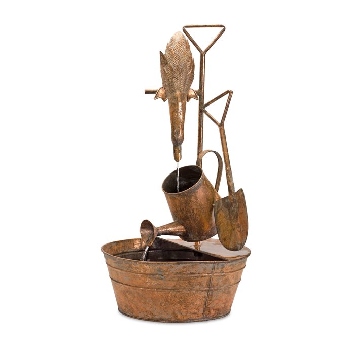 Rustic Metal Fountain with Duck and Watering Can 33"H Thumbnail