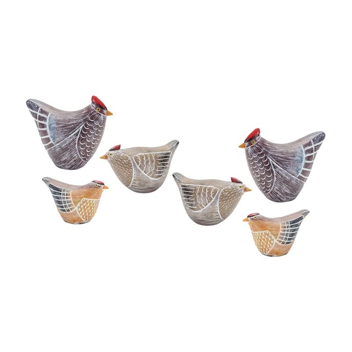 Etched Chicken Shelf Sitter with Wood Grain Design (Set of 6) Thumbnail