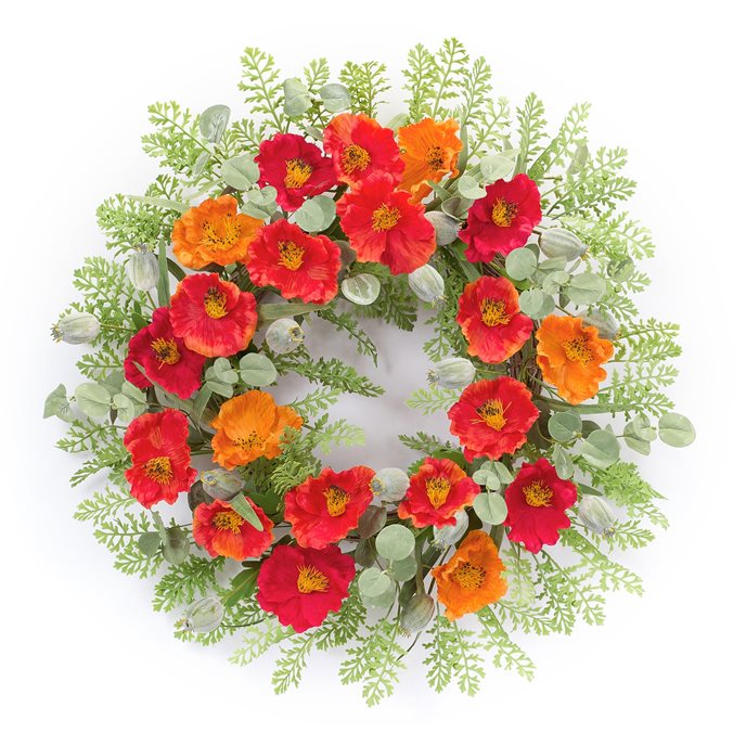 Poppy and Fern Floral Wreath 18.5"D Thumbnail