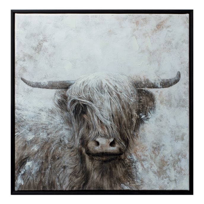 Framed Mountain Bull Canvas Painting Wall Art 20.5"SQ Thumbnail