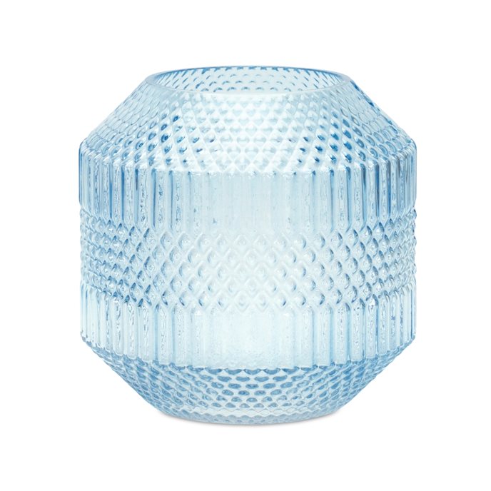 Diamond Pattern Blue Glass Vase or Candle Holder 8"H Thumbnail