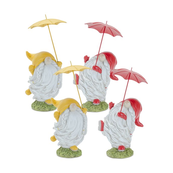 Whimsical Dancing Garden Gnome Figurine with Umbrella (Set of 2) Thumbnail