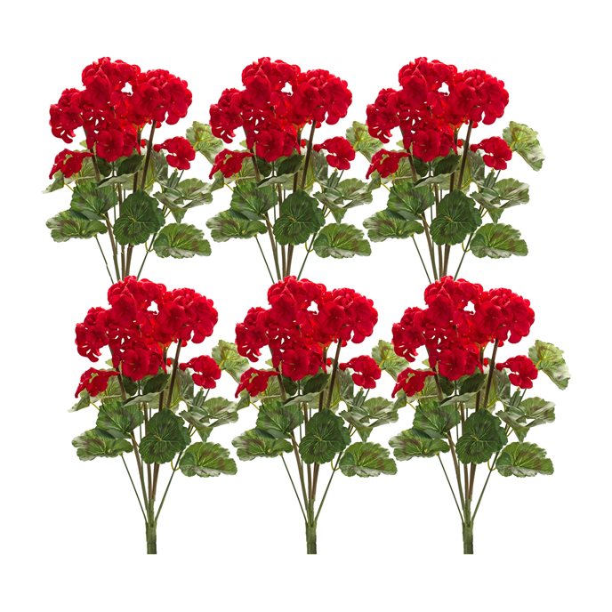 Bright Red Geranium Floral Bush (Set of 6) Thumbnail