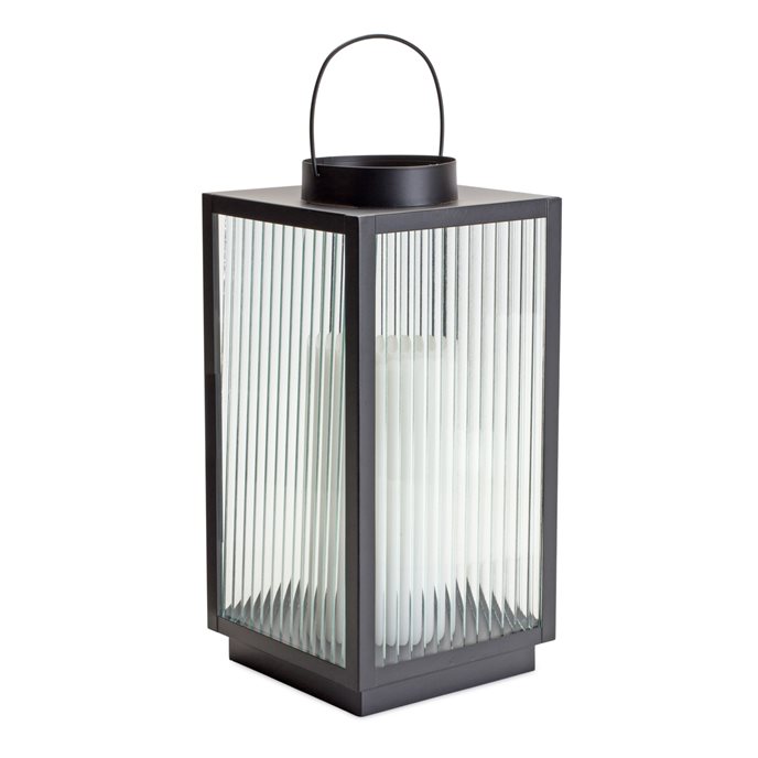 Iron Metal Lantern with Ribbed Glass Thumbnail