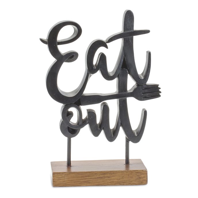 Eat Out Kitchen Sentiment Sign with Wood Base 8.75"H Thumbnail