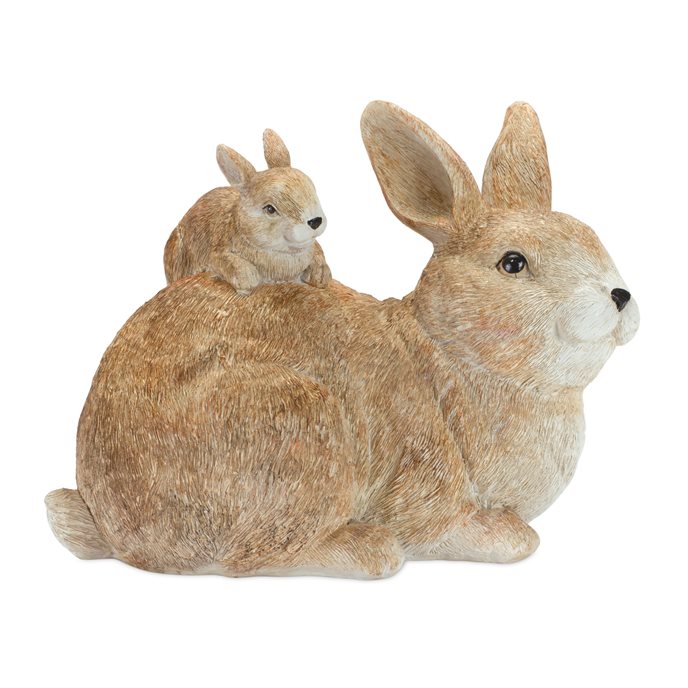 Stone Mother Rabbit and Baby Bunny Figurine 9.75"L Thumbnail