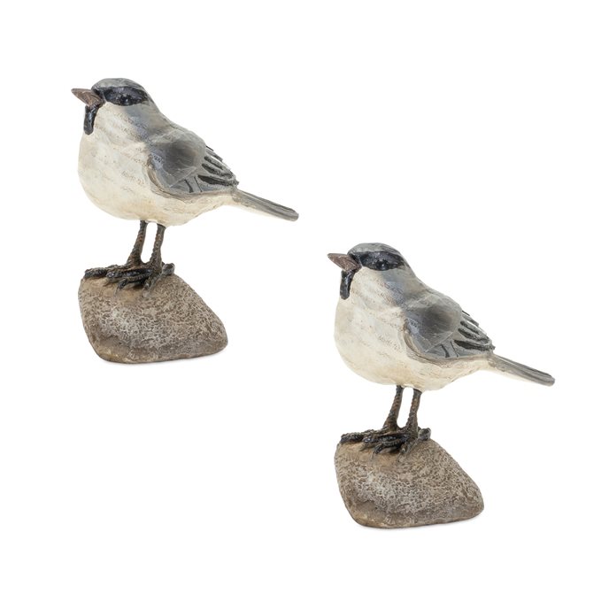 Rustic Stone Bird Figurine Perched on Rock (Set of 2) Thumbnail