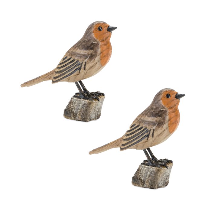 Rustic Stone Bird Figurine Perched on Stump (Set of 2) Thumbnail