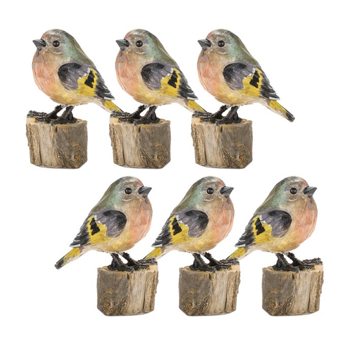 Rustic Stone Bird Figurine Perched on Stump (Set of 6) Thumbnail