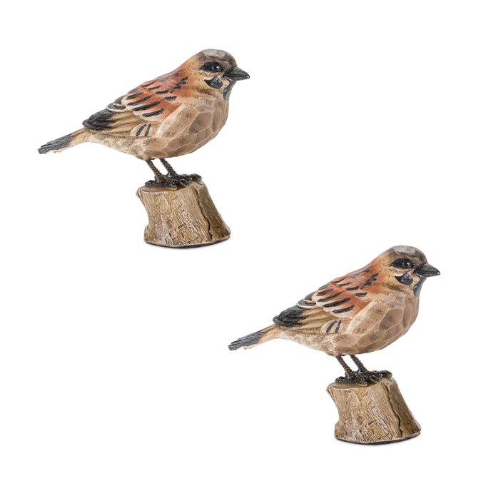 Rustic Stone Bird Figurine Perched on Stump (Set of 2) Thumbnail