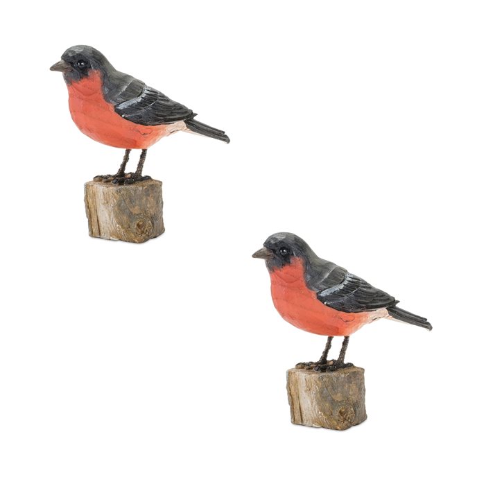 Rustic Stone Bird Figurine Perched on Stump (Set of 2) Thumbnail