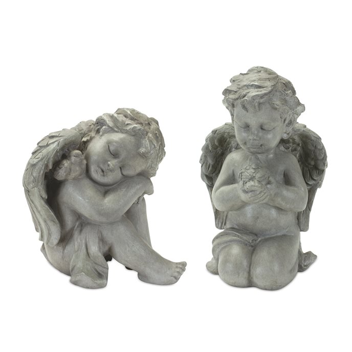 Sitting Cherub Angel Figurine with Bird Accent (Set of 2) Thumbnail