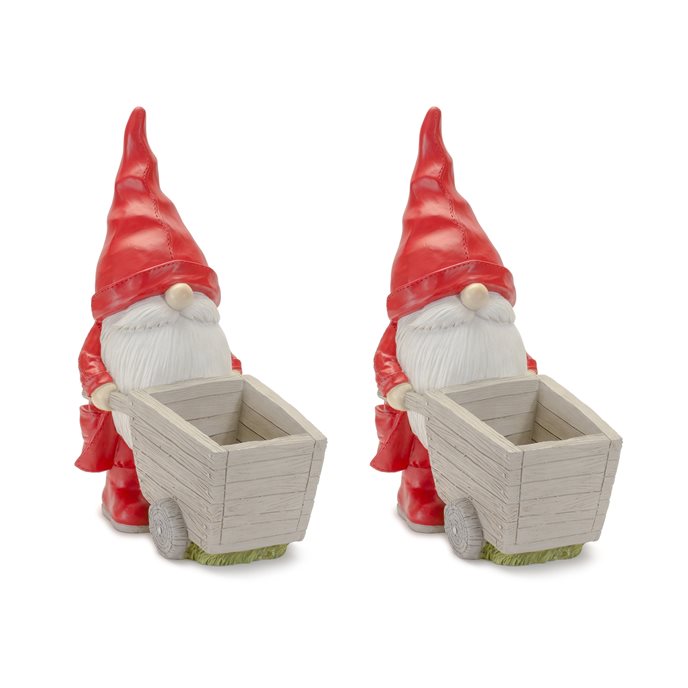 Raincoat Garden Gnome Statue with Wheelbarrow Planter 24.75"H Thumbnail