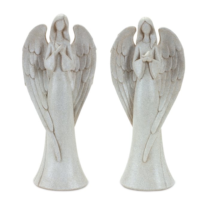 Serene Angel Figurine with Bird Accent (Set of 2) Thumbnail