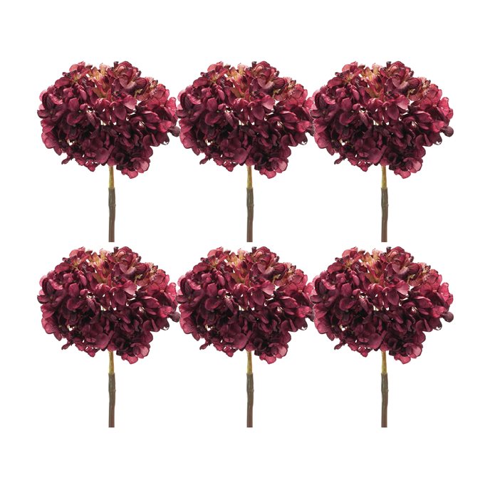 Burgandy Red Hydrangea Flower Stem (Set of 6) Thumbnail