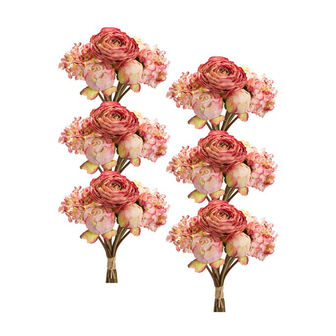 Coral Pink Peony and Hydrangea Flower Bouquet (Set of 6) Thumbnail