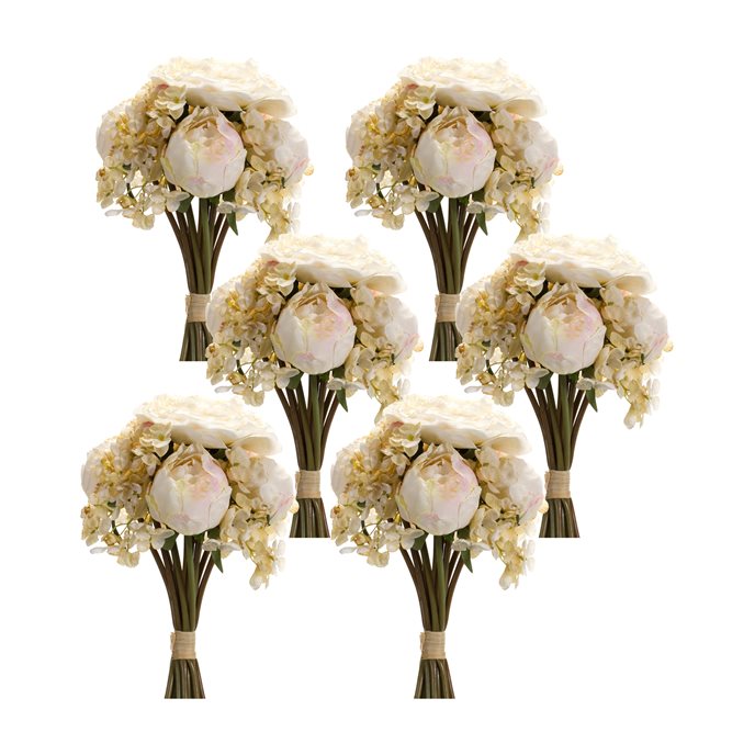 Ivory White Peony and Hydrangea Flower Bouquet (Set of 6) Thumbnail