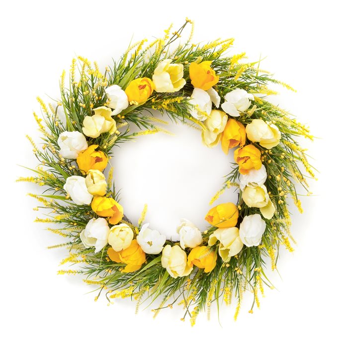 Spring Tulip and Forsythia Floral Wreath 21"D Thumbnail