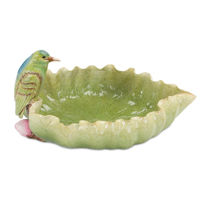 Stone Leaf Bird Bath with Hummingbird Accent 10"L Thumbnail