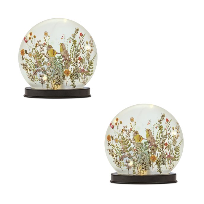 LED Frosted Glass Bird and Floral Globe (Set of 2) Thumbnail