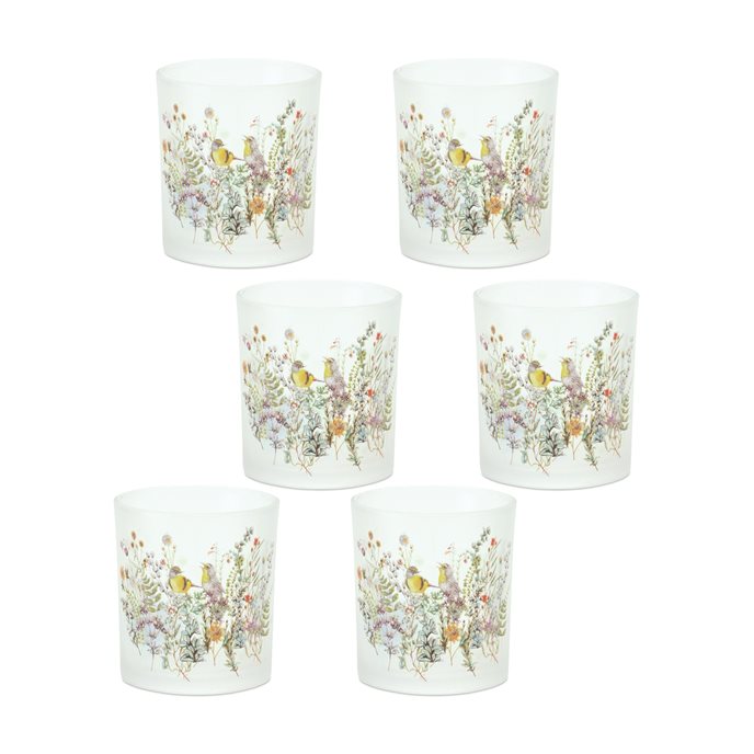 Frosted Floral and Bird Votive Candle Holder (Set of 6) Thumbnail