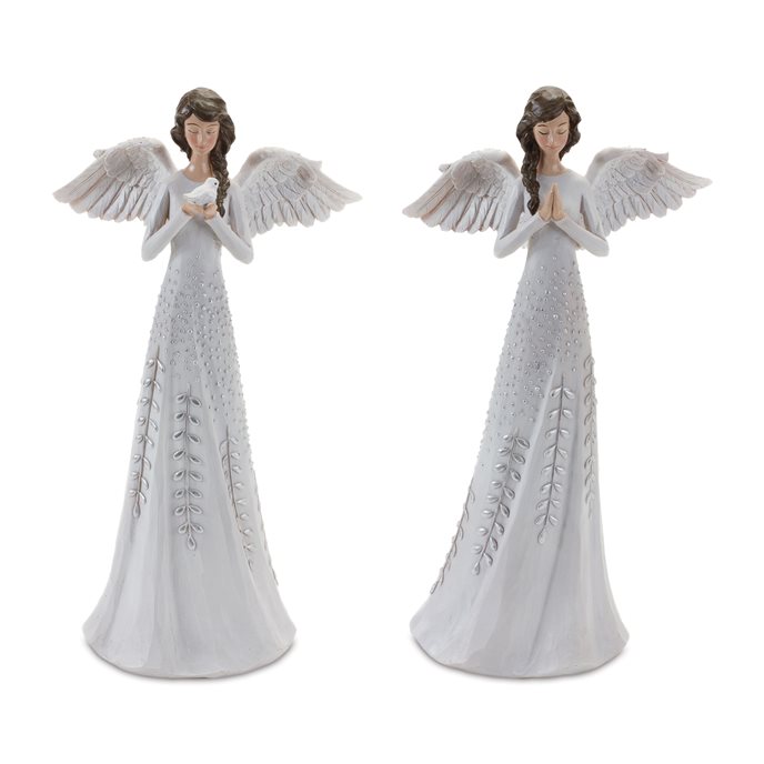 Angel Figurine with Silver Floral Accent (Set of 2) Thumbnail