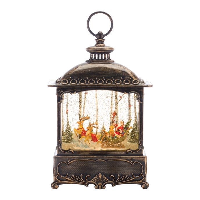 LED Snow Globe Lantern with Santa's Sleigh Scene 12.25"H Thumbnail