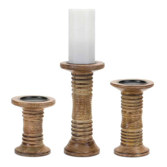 Natural Mango Wood Candle Holder (Set of 3) Thumbnail