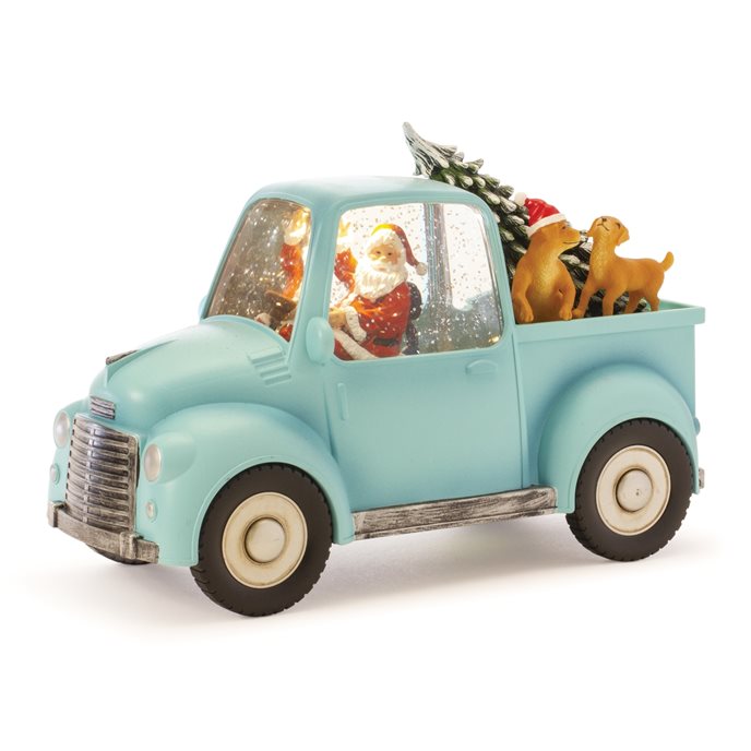 LED Snow Globe Truck with Santa and Dogs 8.75"H Thumbnail