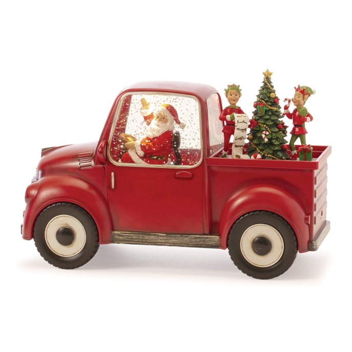 LED Snow Globe Truck with Santa and Elves 8.75"H Thumbnail